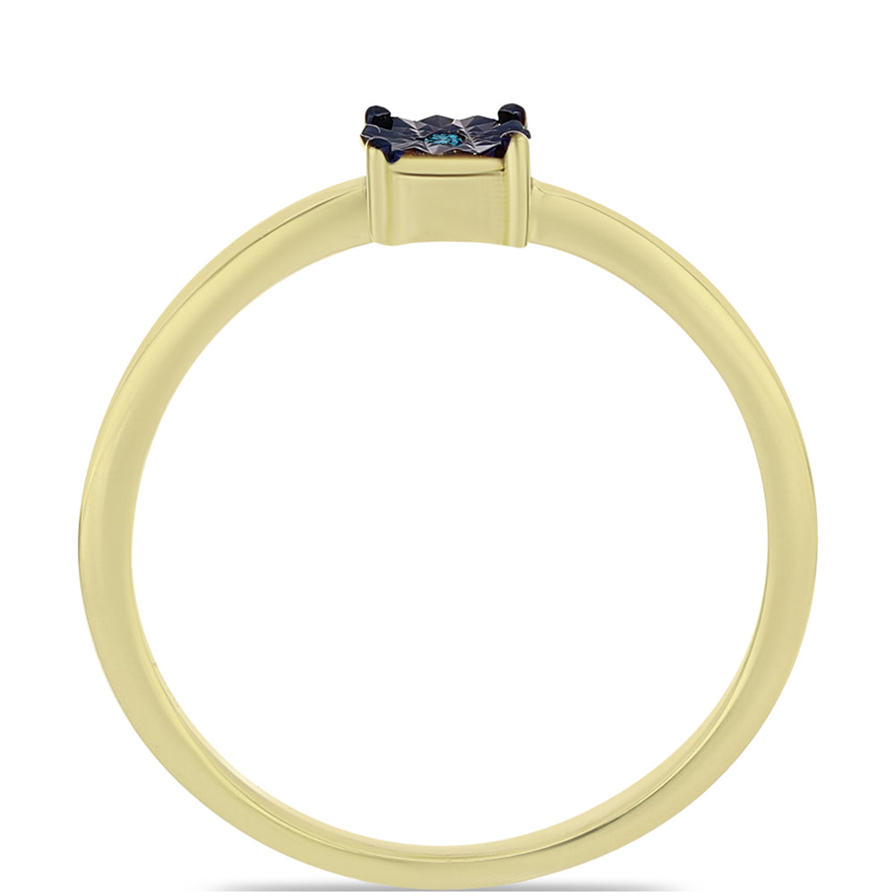Anel de Prata com Banho de Ouro com Diamante Azul
