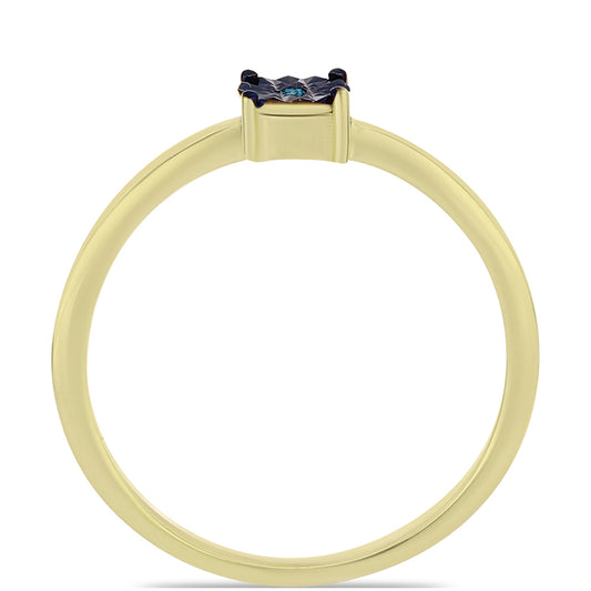Anel de Prata com Banho de Ouro com Diamante Azul