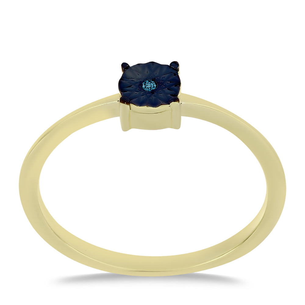 Anel de Prata com Banho de Ouro com Diamante Azul 3 