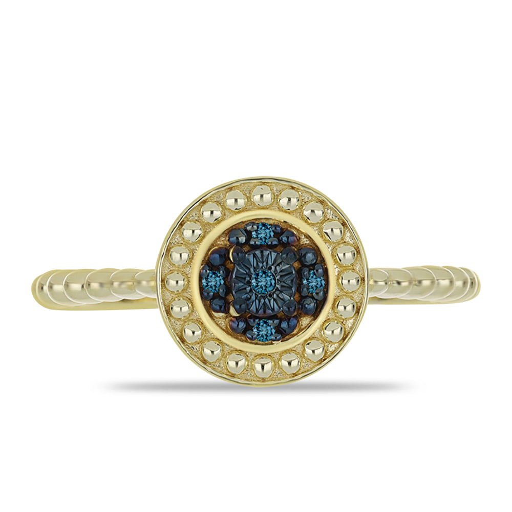 Anel de Prata com Banho de Ouro com Diamante Azul 1 