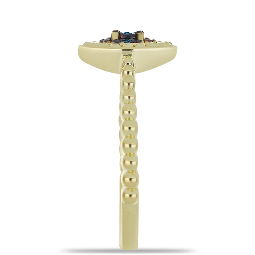 Anel de Prata com Banho de Ouro com Diamante Azul 4 