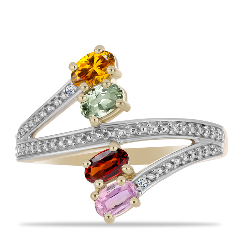 Anel de Prata com Banho de Ouro com Safira Arco-íris de Rosebery e Topázio Branco  Contraste: Cabeca de Veado (800) 1 