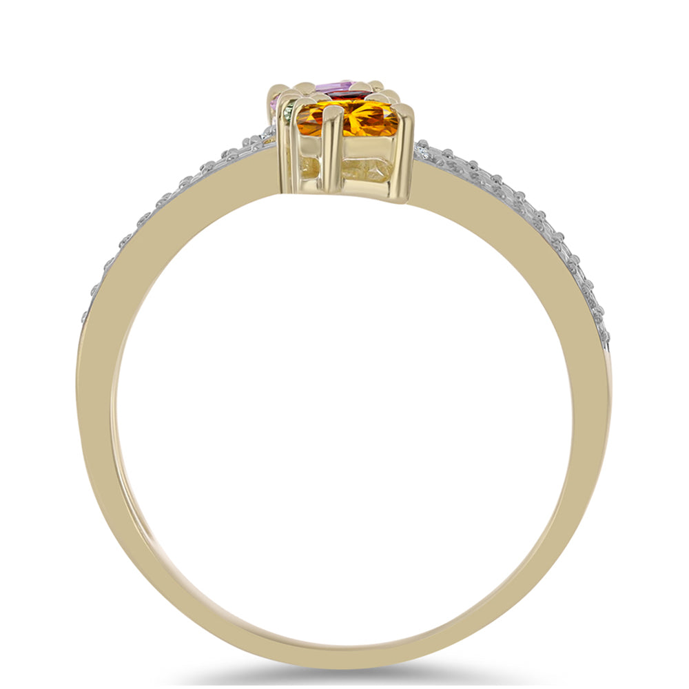 Anel de Prata com Banho de Ouro com Safira Arco-íris de Rosebery e Topázio Branco  Contraste: Cabeca de Veado (800) 2 