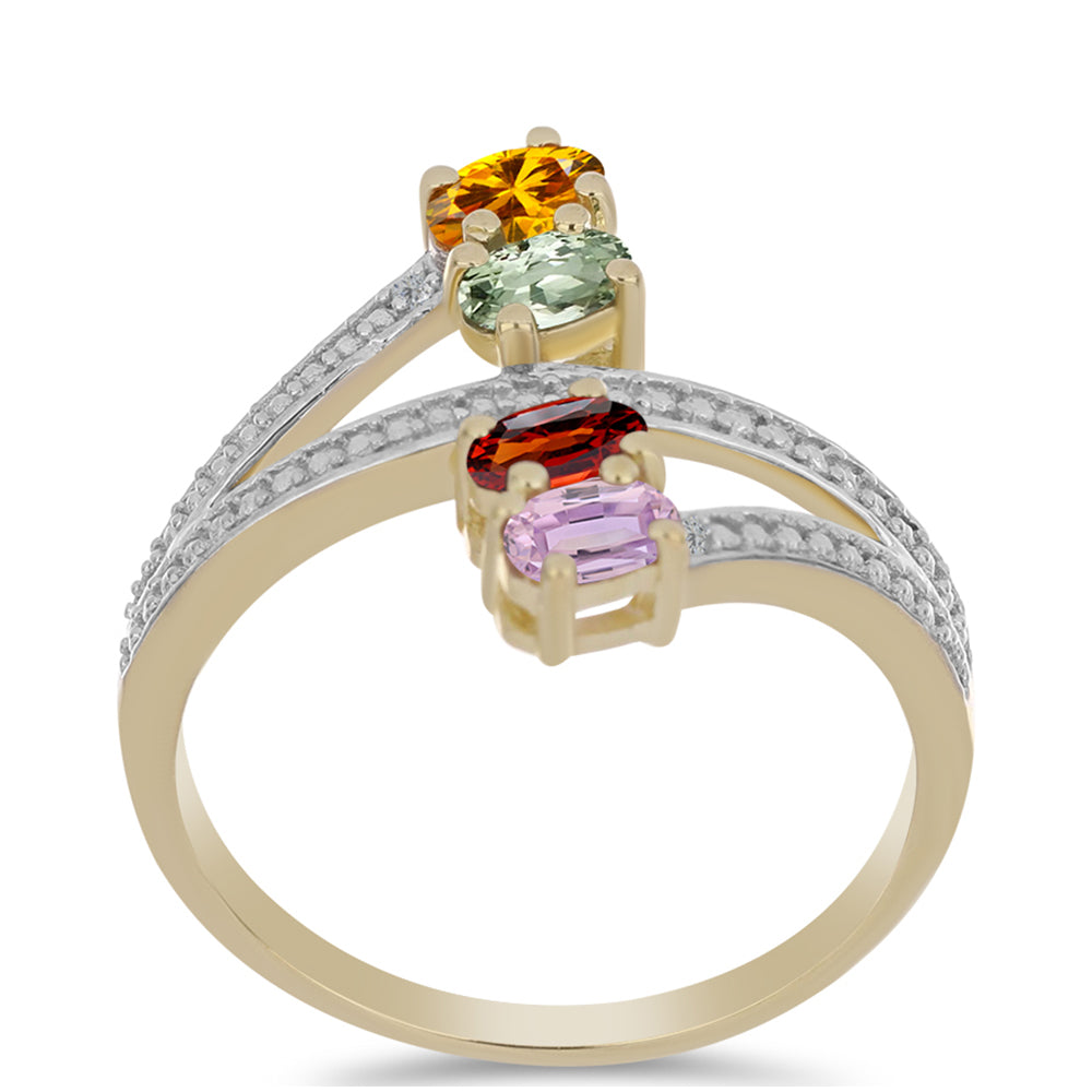 Anel de Prata com Banho de Ouro com Safira Arco-íris de Rosebery e Topázio Branco  Contraste: Cabeca de Veado (800)