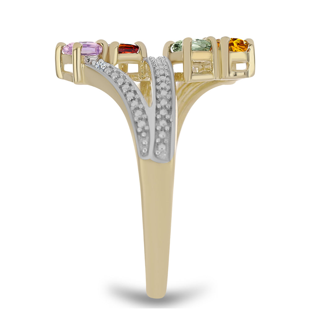 Anel de Prata com Banho de Ouro com Safira Arco-íris de Rosebery e Topázio Branco  Contraste: Cabeca de Veado (800) 4 