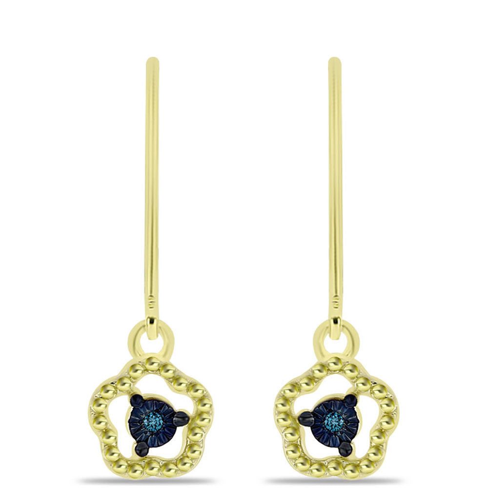 Brincos de Prata com Banho de Ouro com Diamante Azul