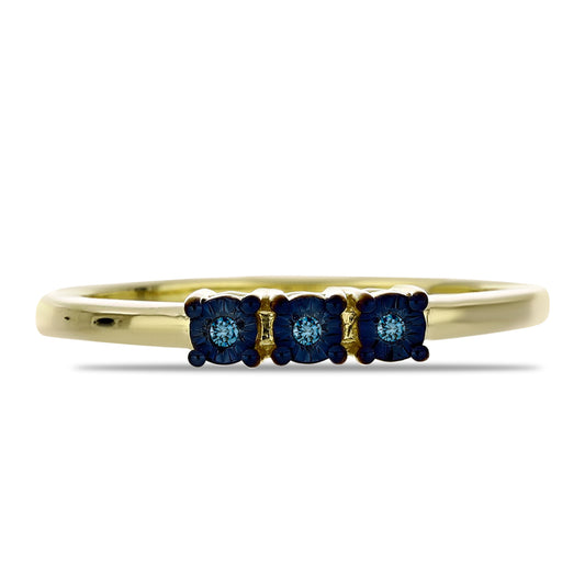 Anel de Prata com Banho de Ouro com Diamante Azul