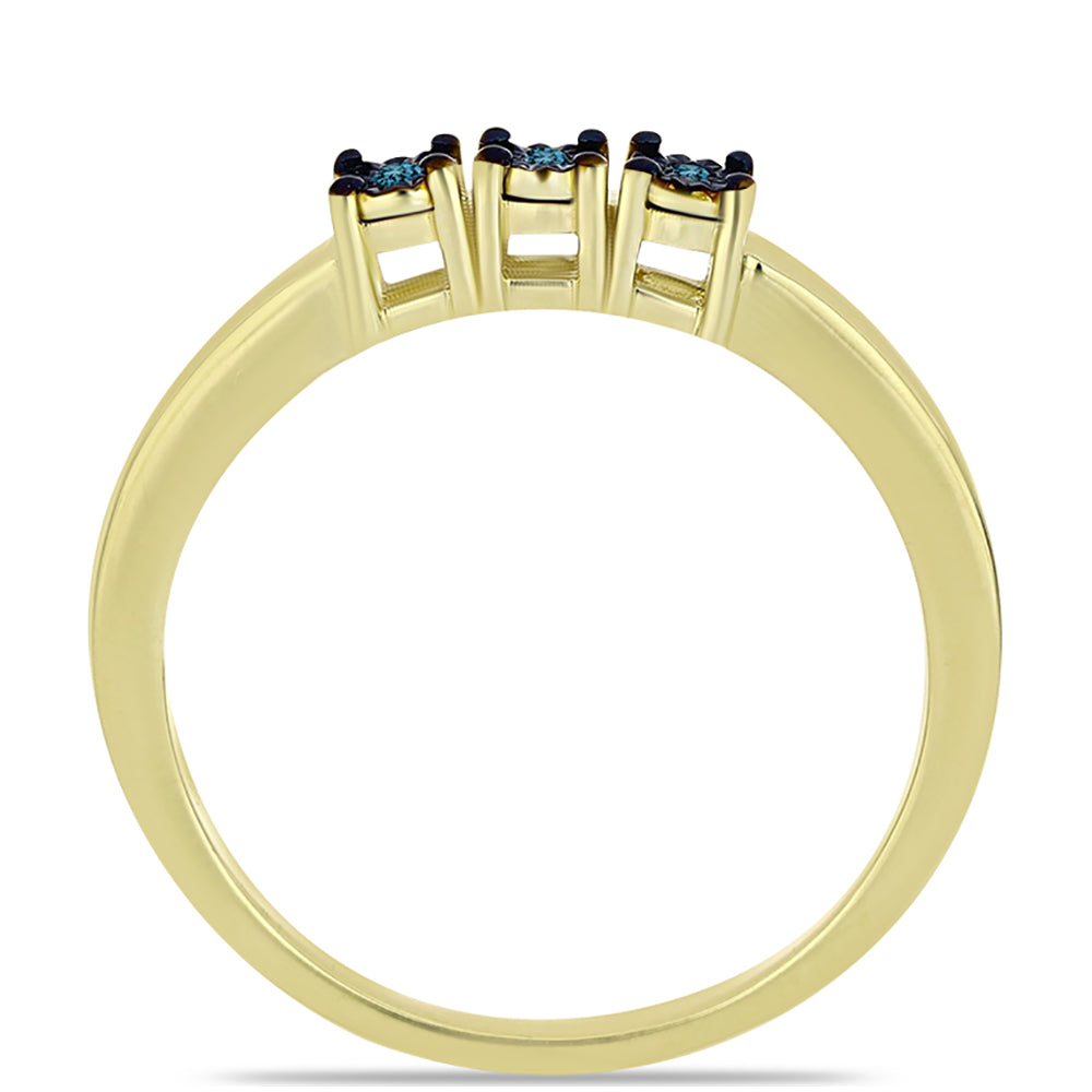 Anel de Prata com Banho de Ouro com Diamante Azul