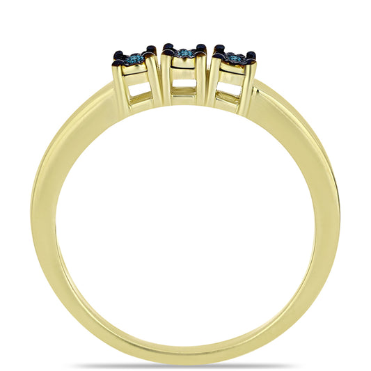 Anel de Prata com Banho de Ouro com Diamante Azul