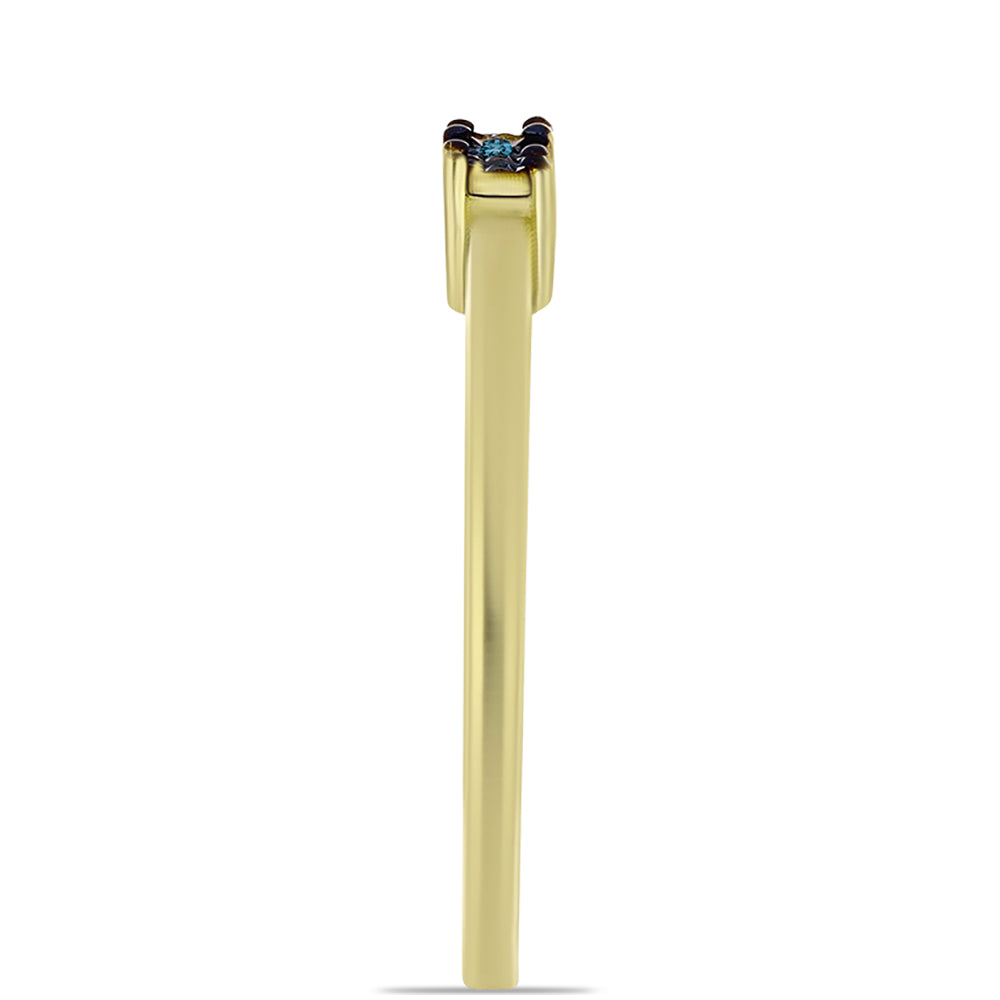 Anel de Prata com Banho de Ouro com Diamante Azul