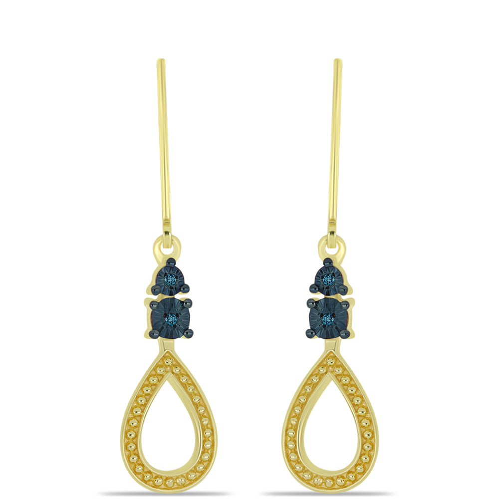 Brincos de Prata com Banho de Ouro com Diamante Azul
