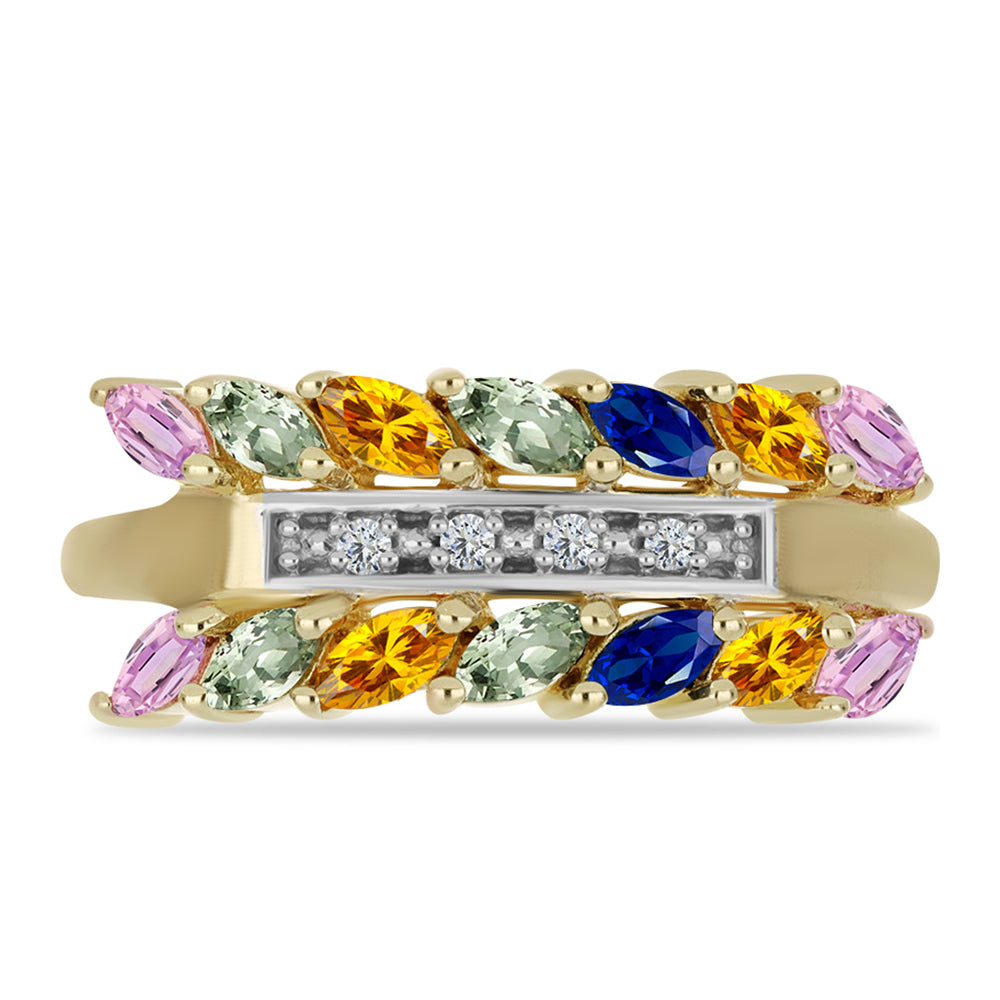 Anel de Prata com Banho de Ouro com Safira Arco-íris de Rosebery e Topázio Branco 1 