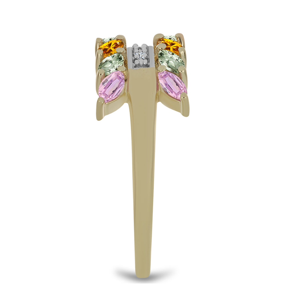 Anel de Prata com Banho de Ouro com Safira Arco-íris de Rosebery e Topázio Branco
