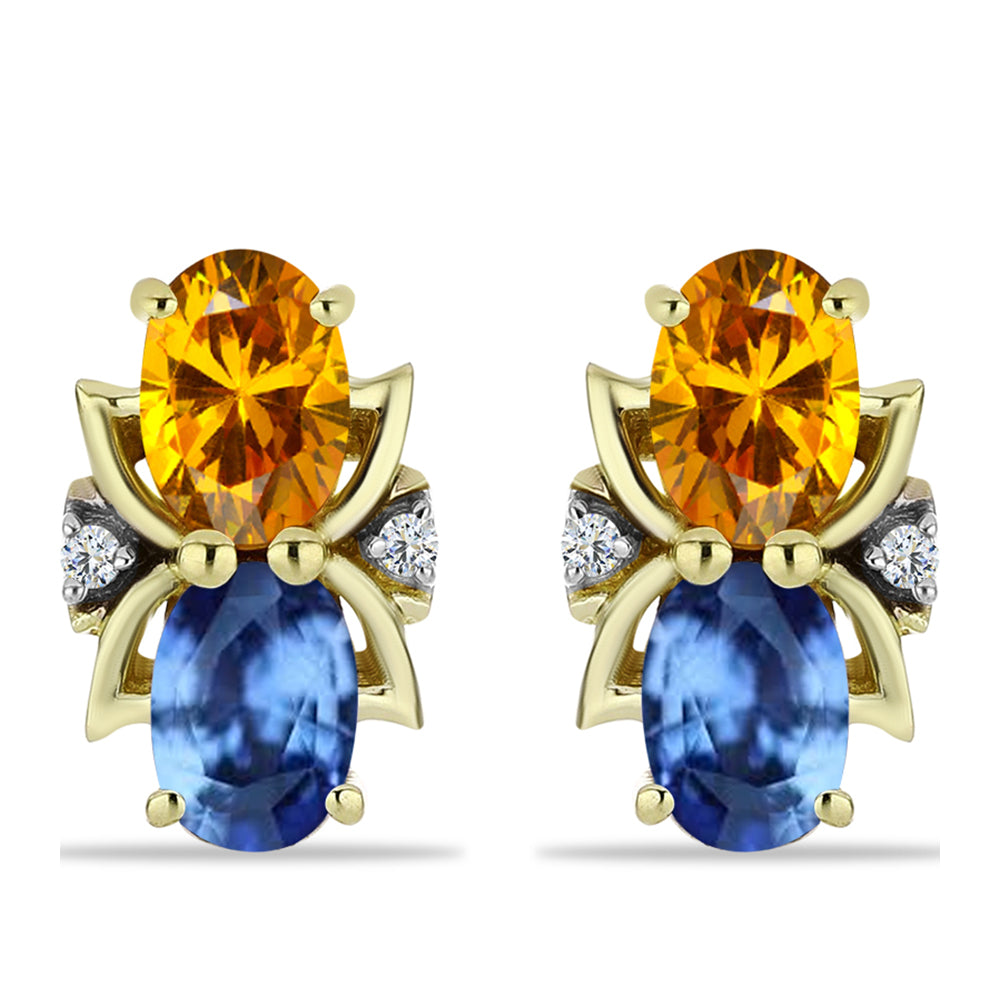 Brincos de Prata com Banho de Ouro com Safira Arco-íris de Rosebery e Topázio Branco