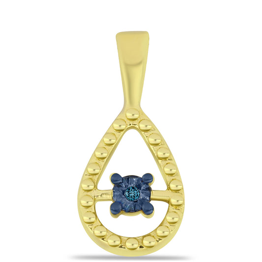 Pendente de Prata com Banho de Ouro com Diamante Azul
