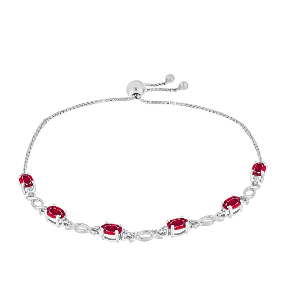 Pulseira de Prata com Rubi de Madagáscar e Diamante Branco  Contraste: Cabeca de Veado (800)