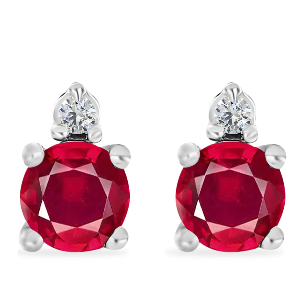 Brincos de Prata com Rubi de Madagáscar e Diamante Branco