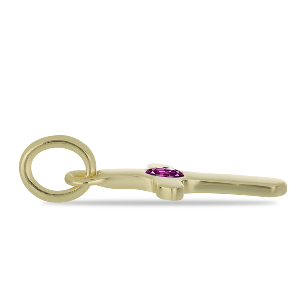 Cruz Pendente de Prata com Banho de Ouro com Safira Roxa 2 