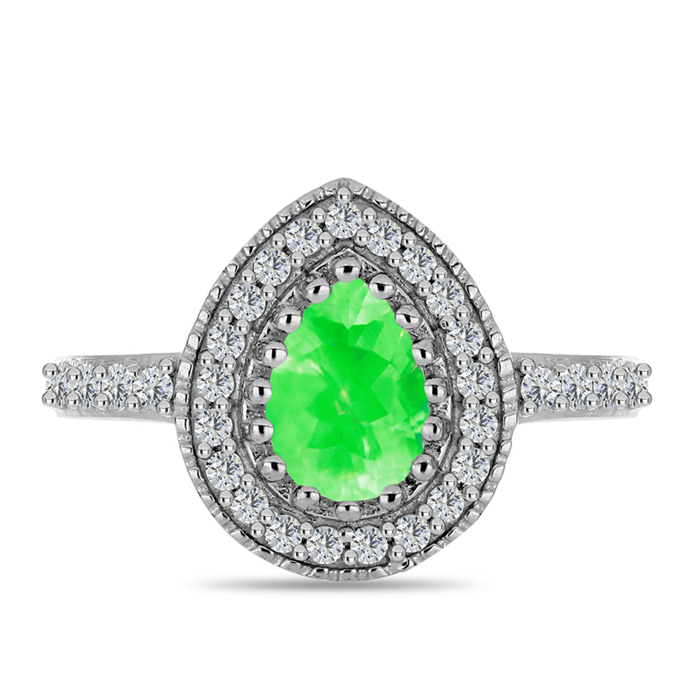 Anel de Prata com Opala Hialite e Topázio Branco  Contraste: Cabeca de Veado (800)