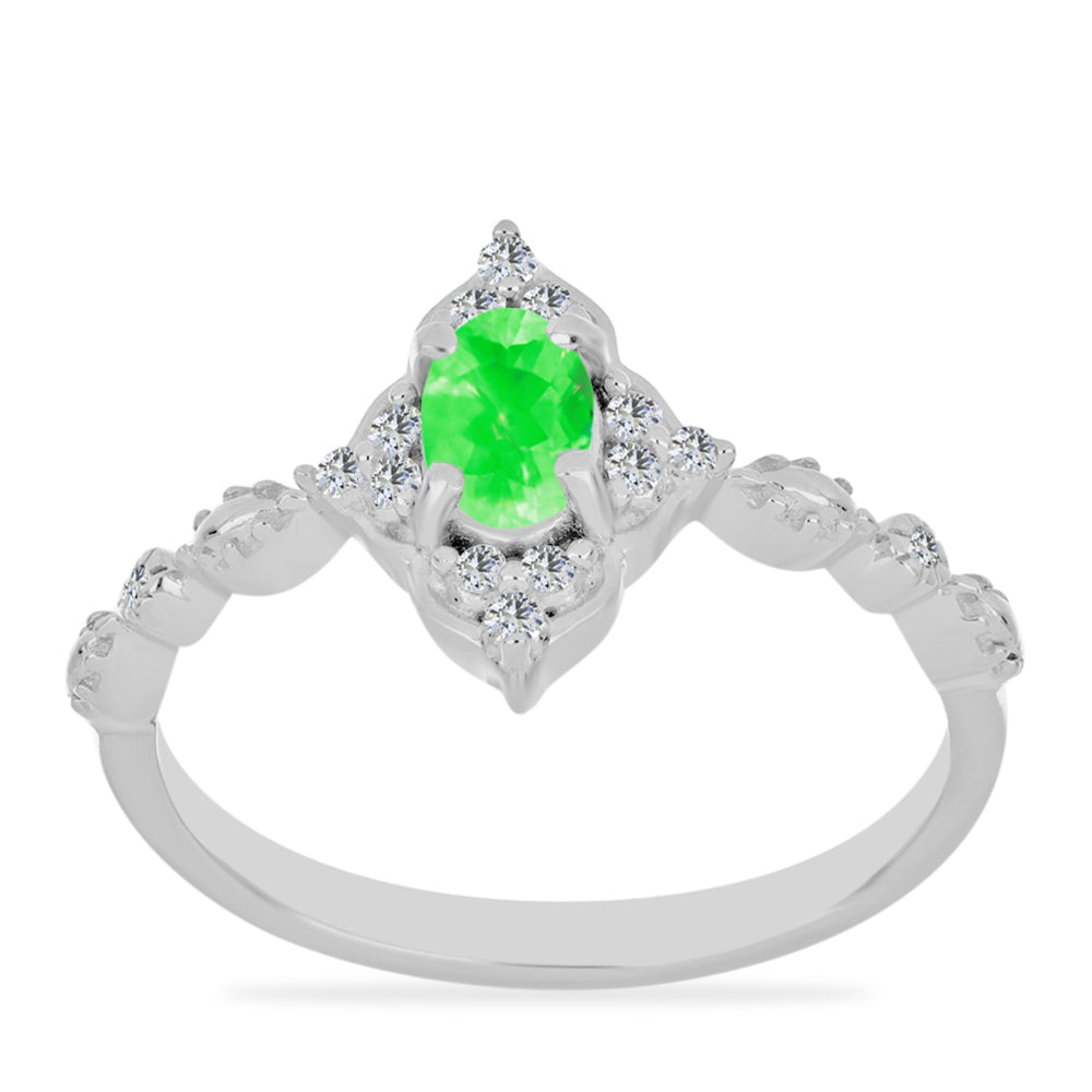 Anel de Prata com Opala Hialite e Topázio Branco