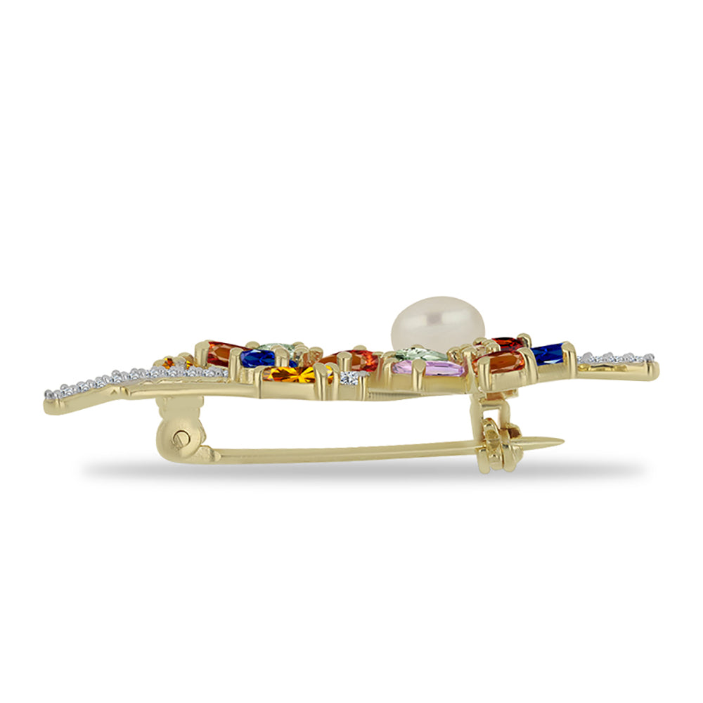 Alfinete de Prata com Banho de Ouro com Safira Arco-íris de Rosebery  Contraste: Cabeca de Veado (800)