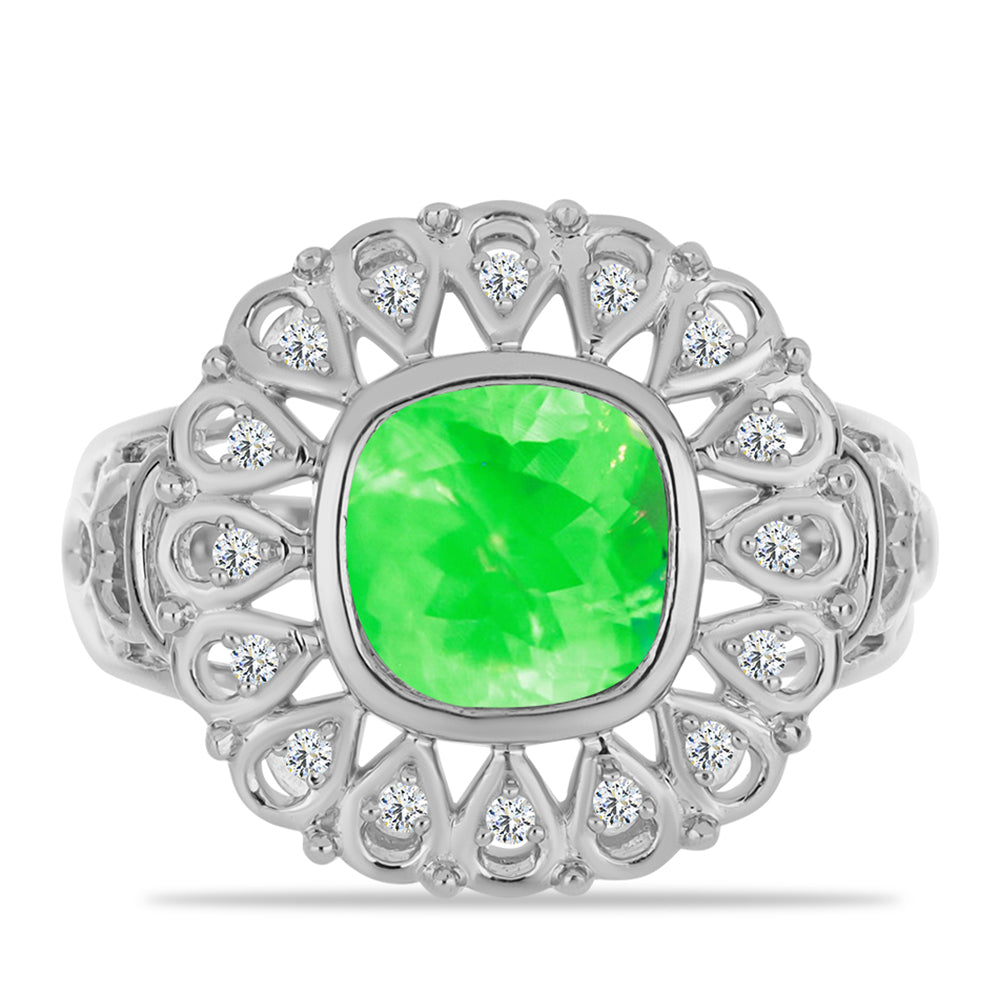 Anel de Prata com Opala Hialite e Topázio Branco  Contraste: Cabeca de Veado (800)