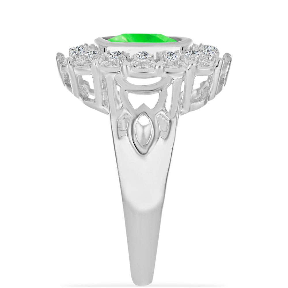 Anel de Prata com Opala Hialite e Topázio Branco  Contraste: Cabeca de Veado (800)