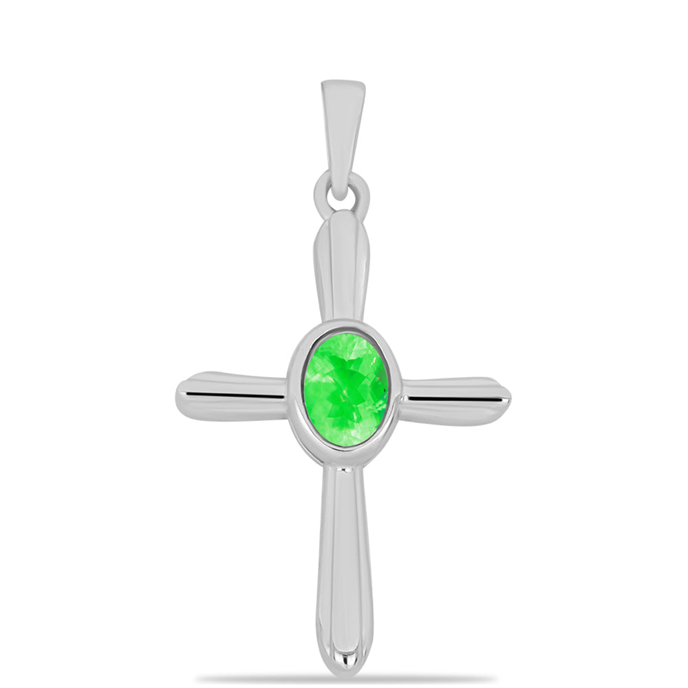 Cruz Pendente de Prata com Opala Hialite