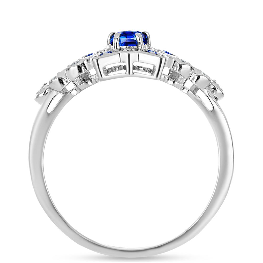 Anel de Prata com Safira Azul Australiana e Topázio Branco 2 