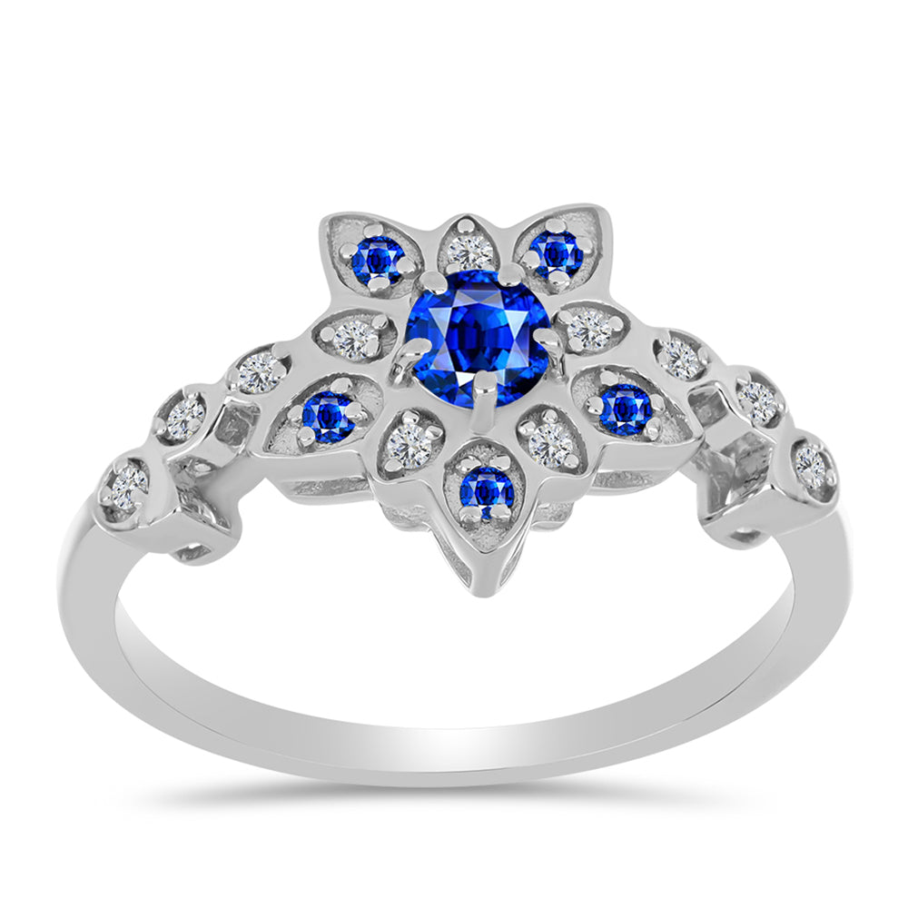 Anel de Prata com Safira Azul Australiana e Topázio Branco 3 