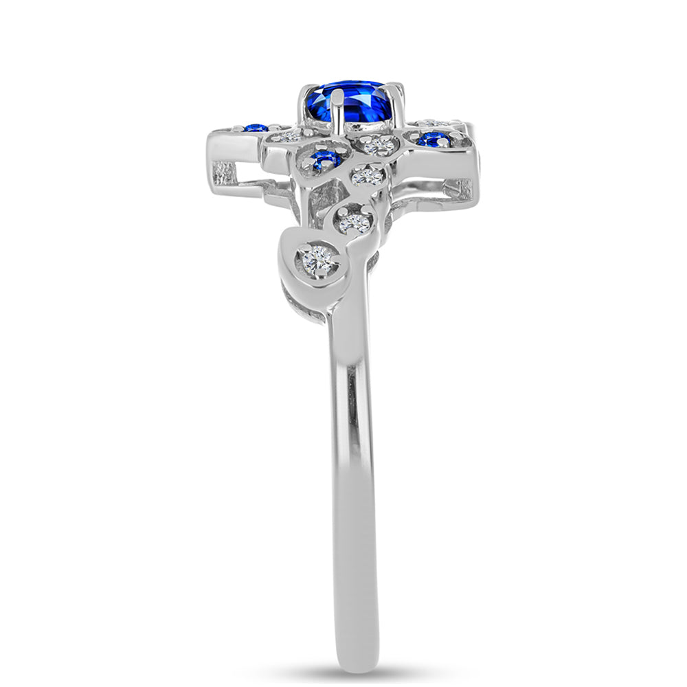 Anel de Prata com Safira Azul Australiana e Topázio Branco