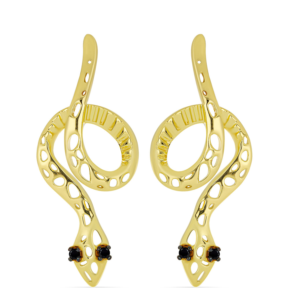 Brincos de Prata com Banho de Ouro com Espinela Preta