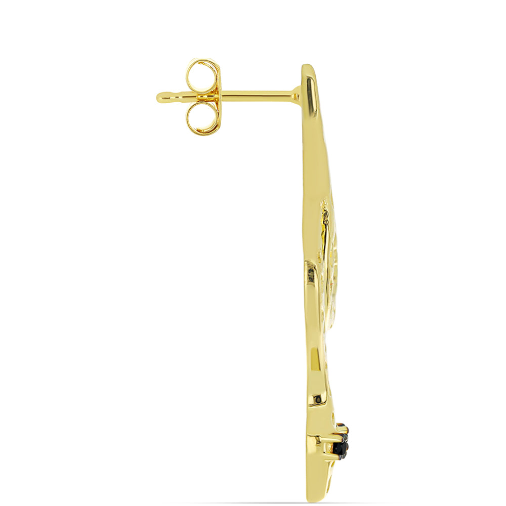 Brincos de Prata com Banho de Ouro com Espinela Preta