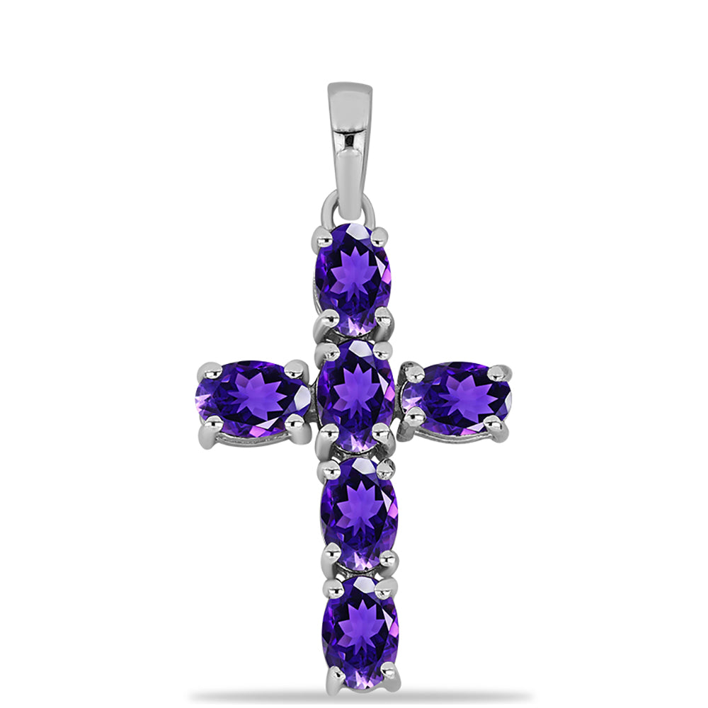 Cruz Pendente de Prata com Ametista de Marrocos