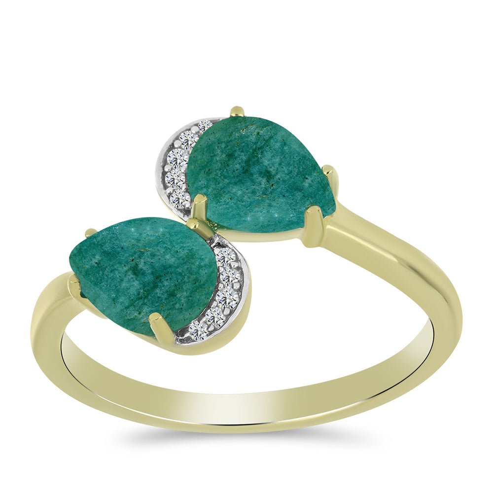 Anel de Prata com Banho de Ouro com Amazonita e Topázio Branco