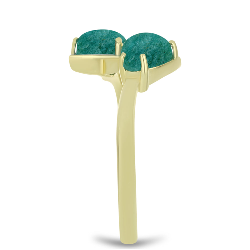 Anel de Prata com Banho de Ouro com Amazonita e Topázio Branco