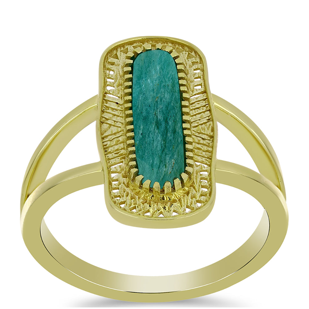 Anel de Prata com Banho de Ouro com Amazonita  Contraste: Cabeca de Veado (800) 3 