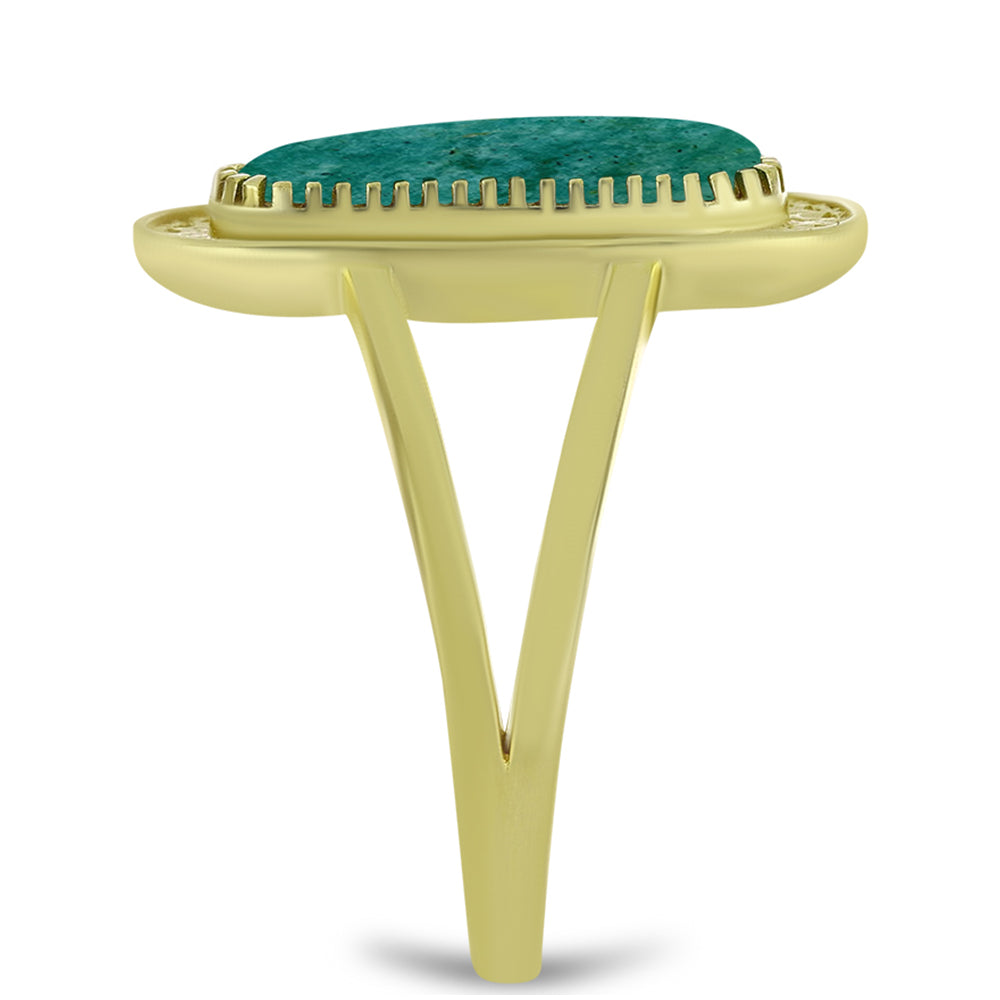 Anel de Prata com Banho de Ouro com Amazonita  Contraste: Cabeca de Veado (800) 4 