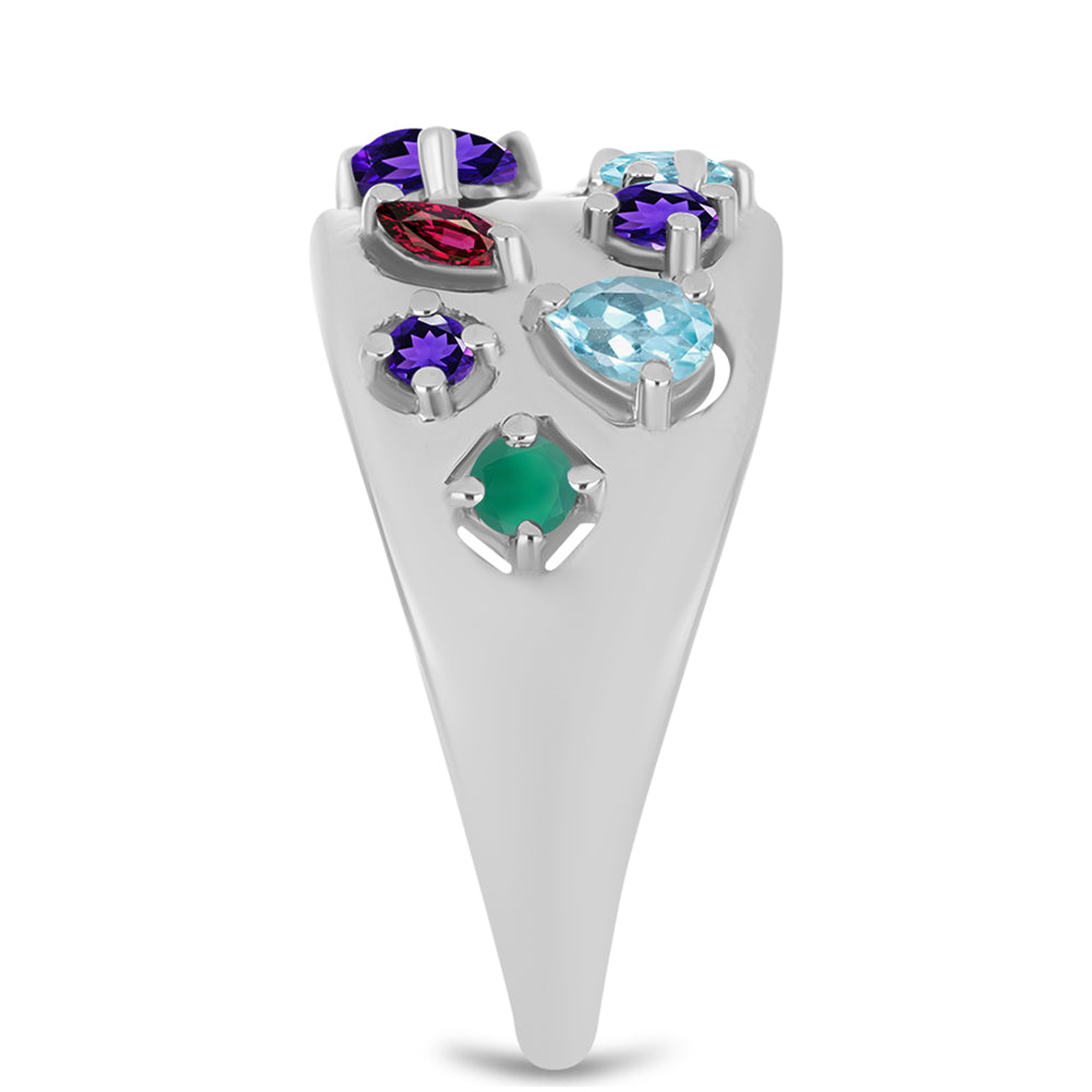 Anel de Prata com Ametista de Marrocos e Ágata Verde  Contraste: Cabeca de Veado (800)