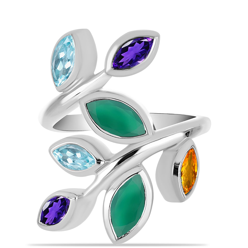 Anel de Prata com Ametista de Marrocos e Ágata Verde  Contraste: Cabeca de Veado (800) 1 