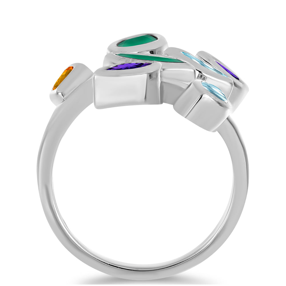 Anel de Prata com Ametista de Marrocos e Ágata Verde  Contraste: Cabeca de Veado (800) 2 