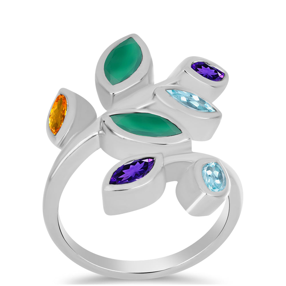 Anel de Prata com Ametista de Marrocos e Ágata Verde  Contraste: Cabeca de Veado (800) 3 