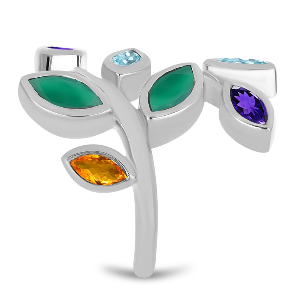 Anel de Prata com Ametista de Marrocos e Ágata Verde  Contraste: Cabeca de Veado (800) 4 