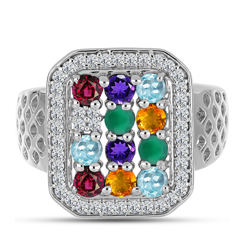 Anel de Prata com Ametista de Marrocos e Ágata Verde  Contraste: Cabeca de Veado (800) 1 