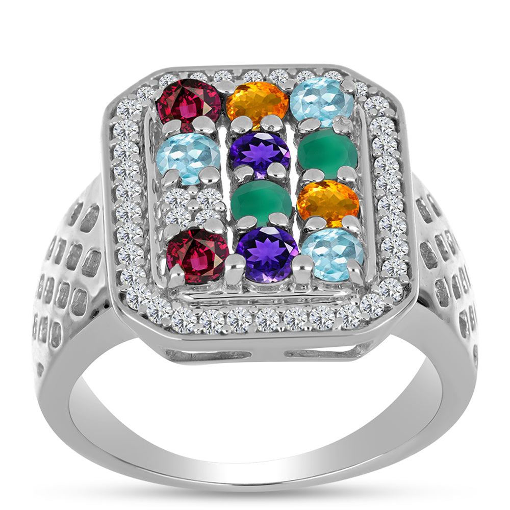 Anel de Prata com Ametista de Marrocos e Ágata Verde  Contraste: Cabeca de Veado (800) 3 