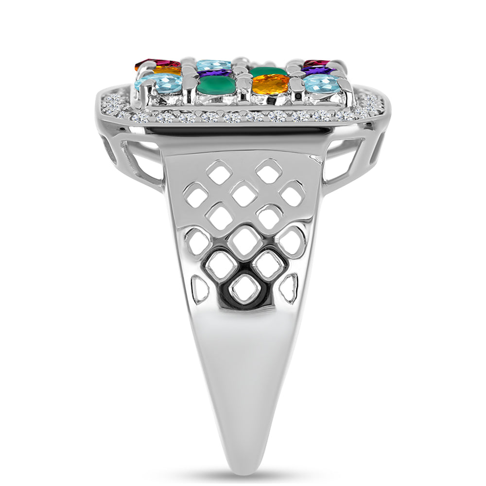 Anel de Prata com Ametista de Marrocos e Ágata Verde  Contraste: Cabeca de Veado (800) 4 