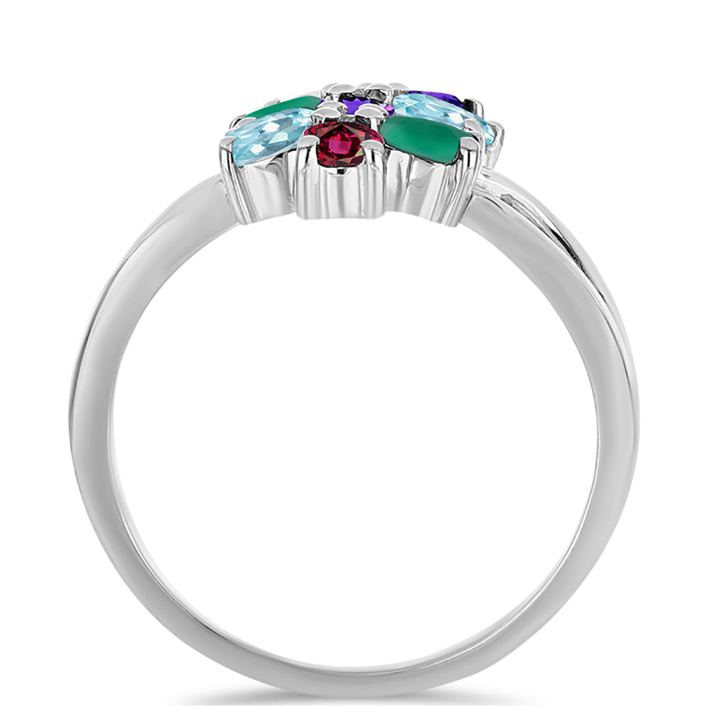 Anel de Prata com Ametista de Marrocos e Ágata Verde  Contraste: Cabeca de Veado (800)