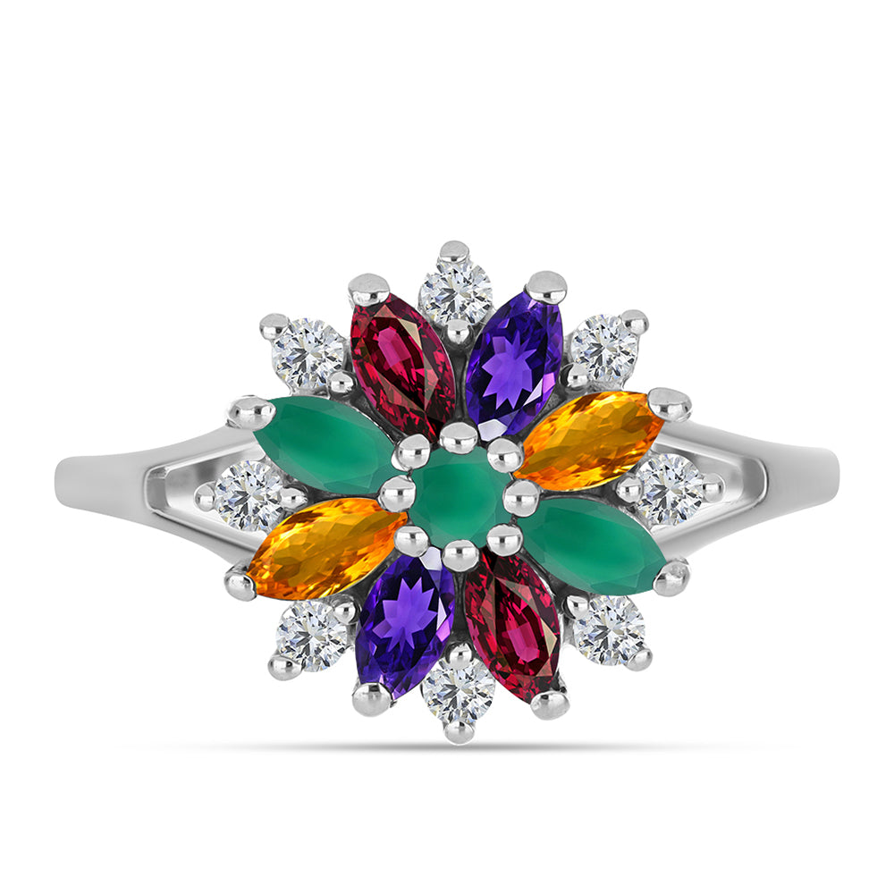 Anel de Prata com Ametista de Marrocos e Ágata Verde