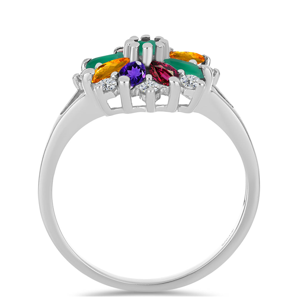 Anel de Prata com Ametista de Marrocos e Ágata Verde 2 