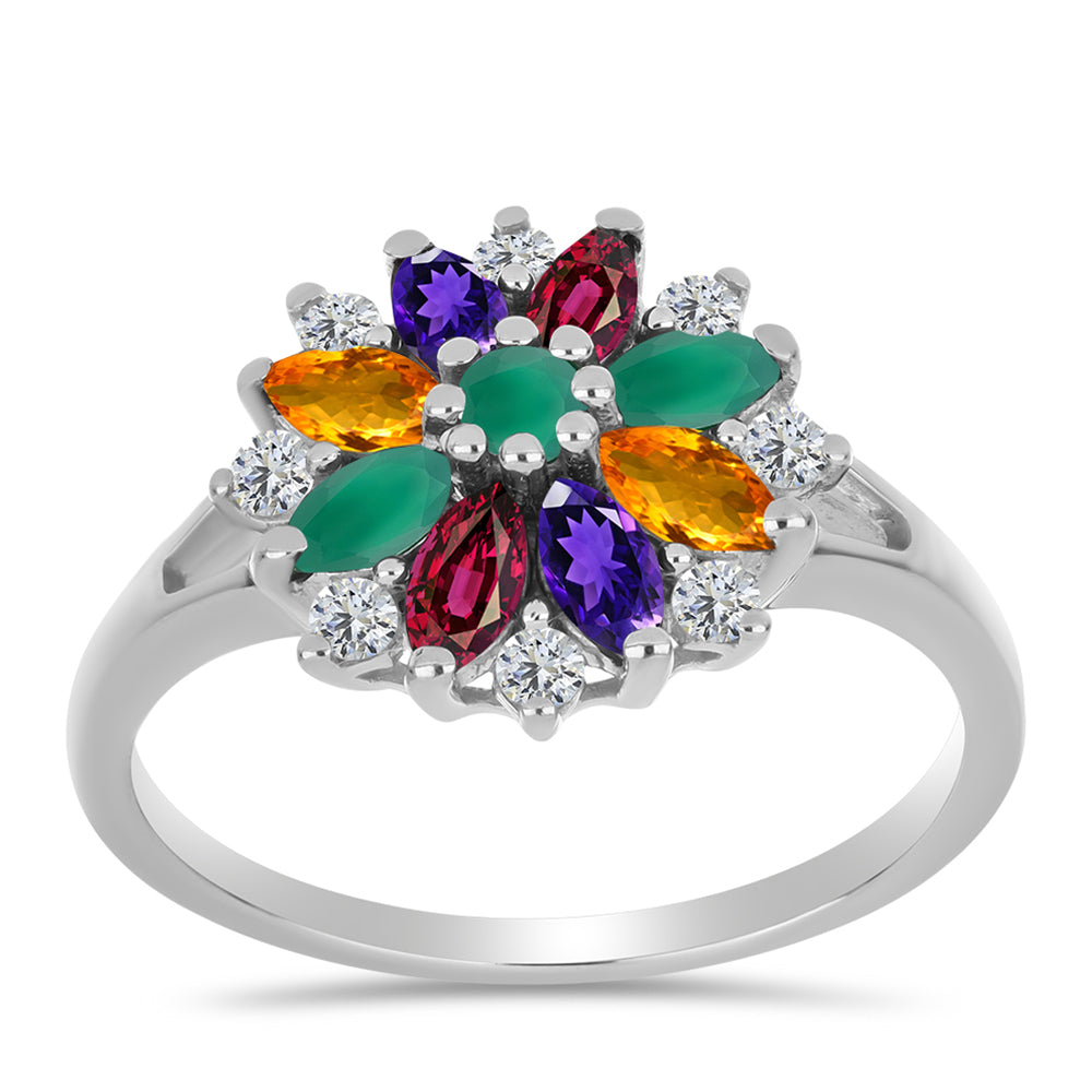 Anel de Prata com Ametista de Marrocos e Ágata Verde 3 